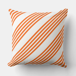 Cojín Decorativo patrón de cinco rayas blanco y naranja