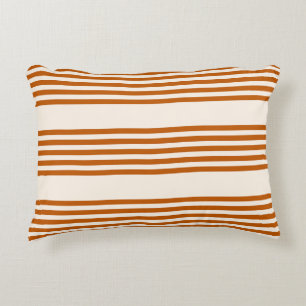 Cojín Decorativo Patrón de cinco rayas de naranja quemado y beige