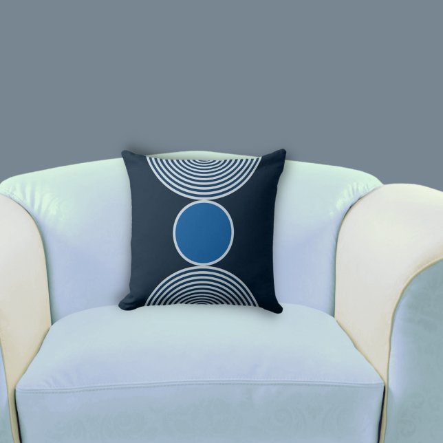 Cojín Decorativo Patrón de Círculo Azul Geométrico Estilizado (Stylish Geometric Blue Circle Pattern Throw Pillow, Living Room)