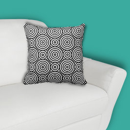 Cojín Decorativo Patrón de círculo negro étnico blanco