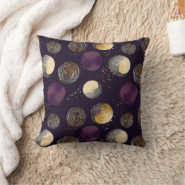 Cojín Decorativo Patrón de círculos abstractos boho de oro púrpura