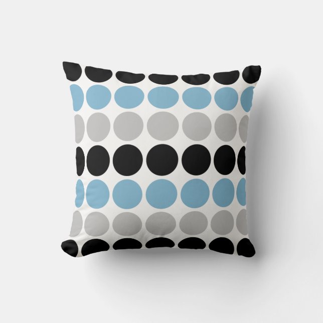 Cojín Decorativo Patrón de círculos retro azul, gris y negro (Anverso)