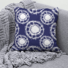 Cojín Decorativo Patrón de círculos shibori azules y blancos