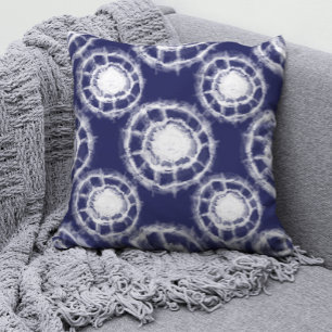 Cojín Decorativo Patrón de círculos Shibori azules y blancos 
