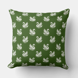 Cojín Decorativo Patrón de cisne 02 - Blanco en verde forestal