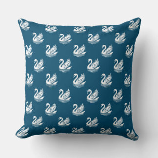 Cojín Decorativo Patrón de cisne - Blanco en azul oceánico