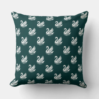 Cojín Decorativo Patrón de cisne - blanco sobre verde oscuro