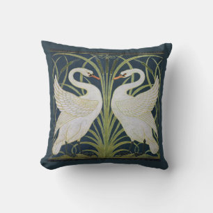 Cojín Decorativo Patrón de cisnes Art Nouveau: Impresión de cisne d