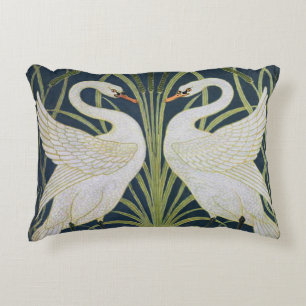 Cojín Decorativo Patrón de cisnes Art Nouveau: Impresión de cisne d