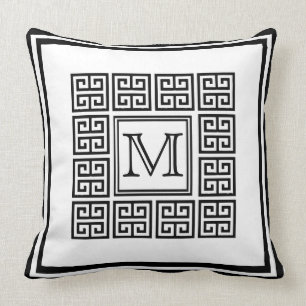 Cojín Decorativo Patrón de clave griega geométrica moderna Monogram