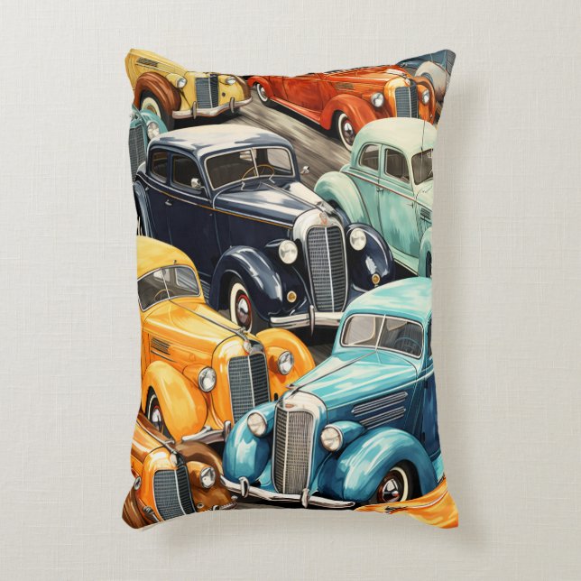 Cojín Decorativo Patrón de coches antiguos (Frente (Vertical))