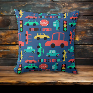 Cojín Decorativo Patrón de coches de tráfico en azul