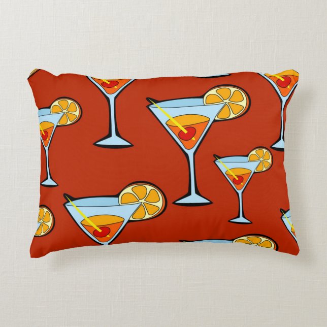 Cojín Decorativo Patrón de cócteles Martini Naranja oscuro (Anverso)