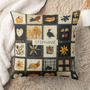 Cojín Decorativo Patrón de colcha de otoño rústico Patchwork de g