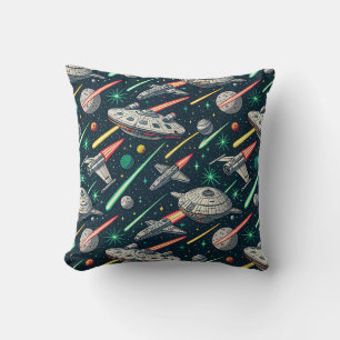Cojín Decorativo Patrón de cómic de batalla espacial de nave espaci