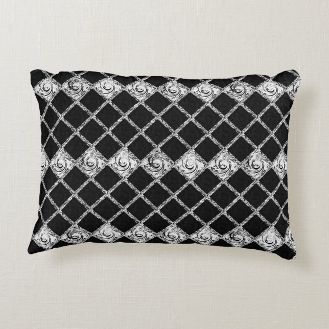 Cojín Decorativo patrón de comprobación blanco negro (Reverso)