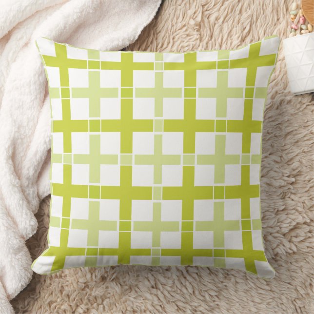 Cojín Decorativo Patrón de comprobación cuadrado Blanco verde (Manta)
