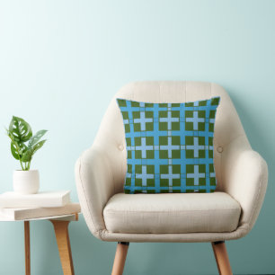 Cojín Decorativo Patrón de comprobación cuadrado verde azul