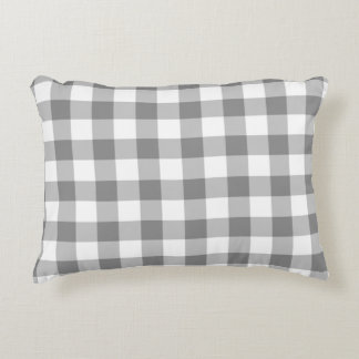 Cojín Decorativo Patrón De Comprobación De Gingham Gris Y Blanco