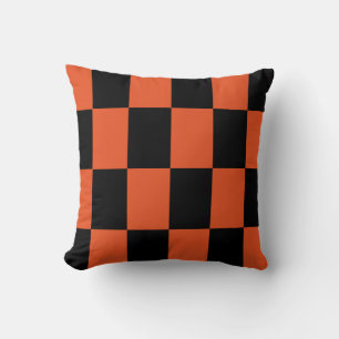 Cojín Decorativo Patrón de comprobación de naranja negro