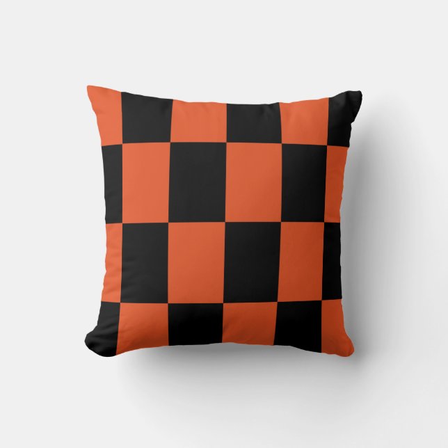 Cojín Decorativo Patrón de comprobación de naranja negro (Anverso)