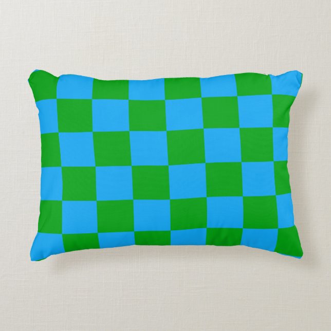 Cojín Decorativo Patrón de comprobación verde azul (Anverso)
