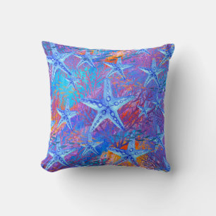 Cojín Decorativo Patrón de conchas de playa púrpura azul naranja
