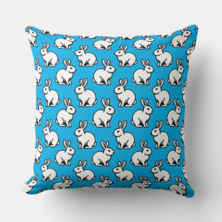 Cojín Decorativo Patrón de conejos - Blanco y negro con azul cielo