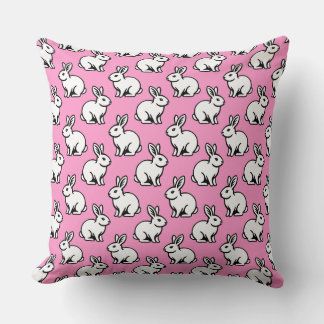 Cojín Decorativo Patrón de conejos - Blanco y negro con rosa