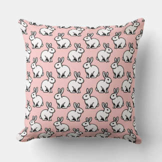 Cojín Decorativo Patrón de conejos - Blanco y negro con rosa fino
