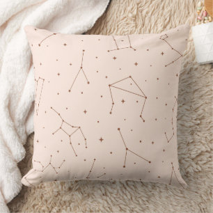 Cojín Decorativo Patrón de constelación minimalista en rosa y marró