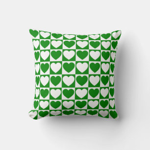 Cojín Decorativo Patrón de contraste verde y blanco con corazones