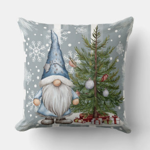 Cojín Decorativo Patrón de copo de nieve de Gnome de Navidad Gnome
