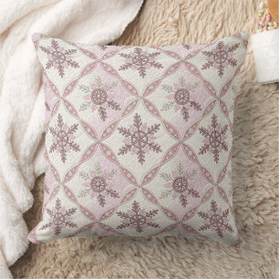 Cojín Decorativo Patrón de copo de nieve rosa templado invierno