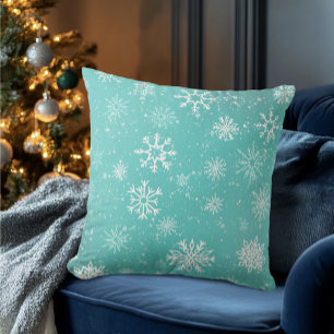 Cojín Decorativo Patrón de copos de nieve azul turquesa suave escar