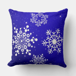 Cojín Decorativo Patrón de copos de nieve azul y blanco para navida
