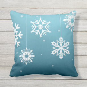 Cojín Decorativo Patrón de copos de nieve azules y blancos de Navid