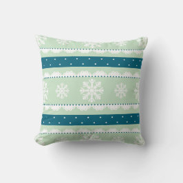Cojín Decorativo Patrón de copos de nieve de Navidades Verde azulad