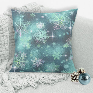 Cojín Decorativo Patrón de copos de nieve más bonito ID846 Verde az