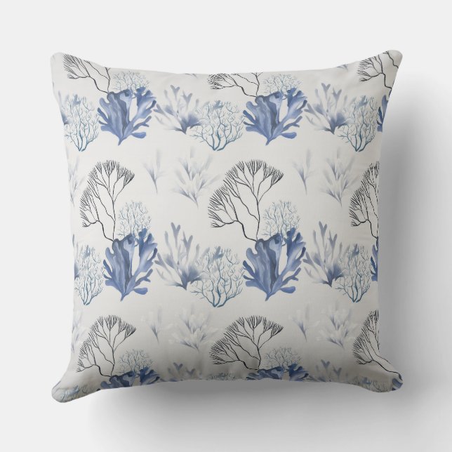 Cojín Decorativo Patrón de coral azul (Reverso )