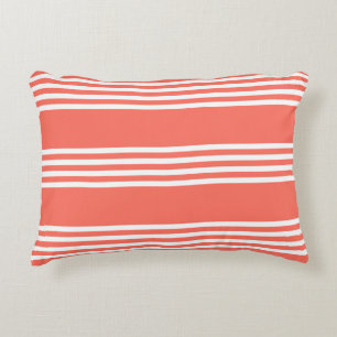 Cojín Decorativo Patrón de coral vivo y blanco de cuatro rayas