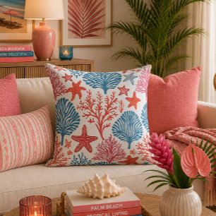 Cojín Decorativo Patrón de coral y estrellas de mar