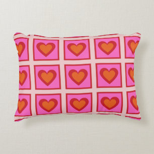 Cojín Decorativo Patrón de corazón a cuadros vintage retro rosa Y2K