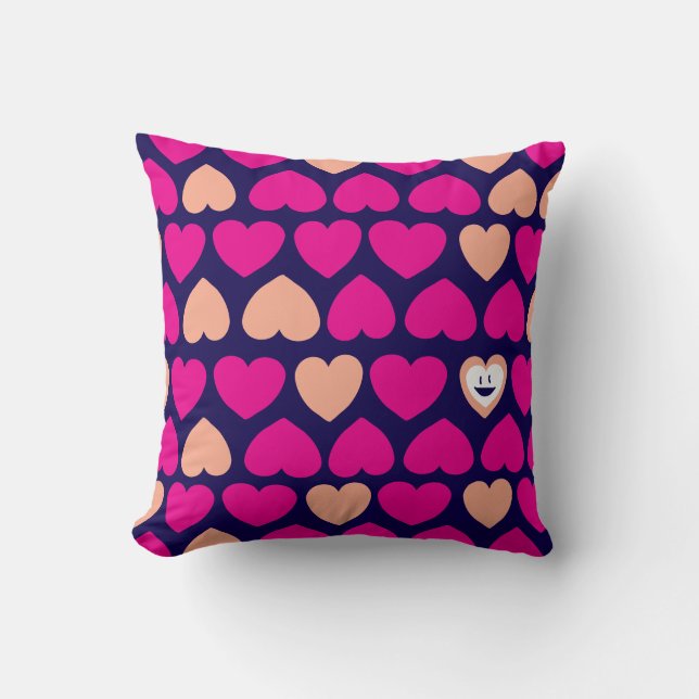Cojín Decorativo Patrón de corazón con corazón sonriente (Anverso)
