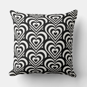 Cojín Decorativo Patrón de corazón con rayas en blanco y negro