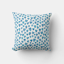 Cojín Decorativo Patrón de corazón de amor de acuarela azul