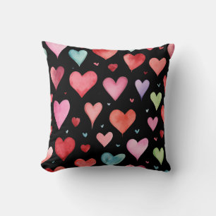 Cojín Decorativo Patrón de corazón de guardería contemporánea negra