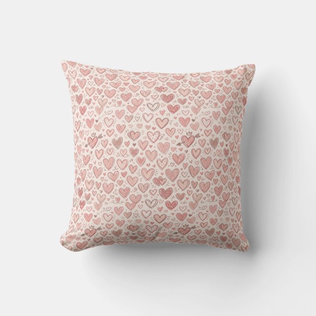 Cojín Decorativo Patrón de corazón dibujado a mano (Anverso)