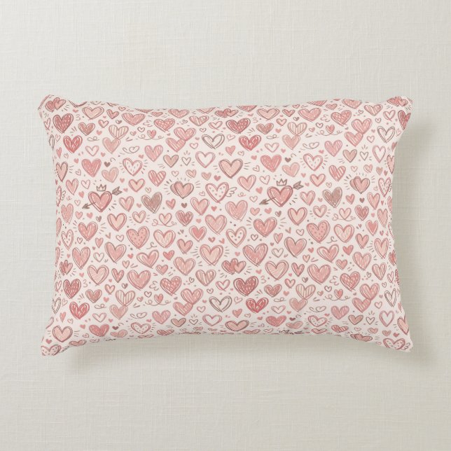 Cojín Decorativo Patrón de corazón dibujado a mano (Anverso)