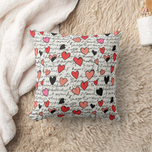 Cojín Decorativo Patrón de corazón moderno con fondo de escritura (